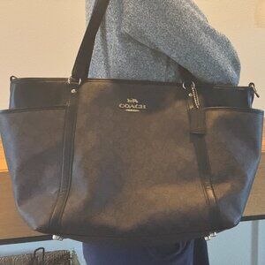 Coach leather logo diaper bag/baby bag - dark brown